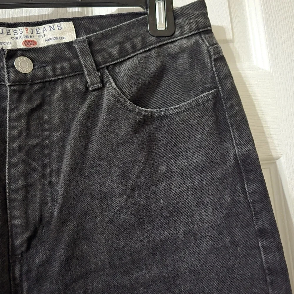 Vintage 90s Guess Classic Fit Narrow Leg Jeans, Faded Black, High Waist, EUC!
